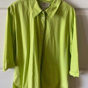 Saks Fifth Avenue Salon Z polka dot 3/4 length sleeve chartreuse